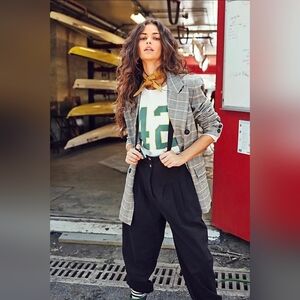 Free People Ashby Plaid Gray Blazer Oversized Size XL